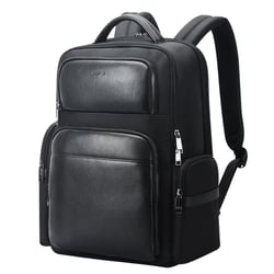 Sac À Dos Ordinateur Grande Capacité Cuir Véritable Avec Ports USB Type-C Noir YONIS
