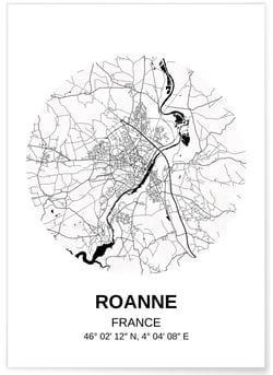 Affiche Carte Roanne | A3 : 29,7x42cm