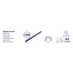 Boite 100 reliures spirales plastique 8mm - Noir - Exacompta
