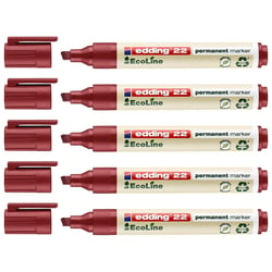 Lot de 5 marqueurs permanents rechargeables - EDDING - Pointe biseautée 1-5 mm - Rouge