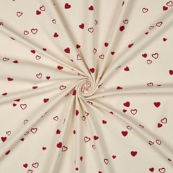 Tissu Jersey Coton imprimé Bio Petits Coeurs Rouges sur fond Ecru