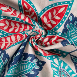 Tissu Toile Polycoton Sureau fleuris bleu sur fond Naturel