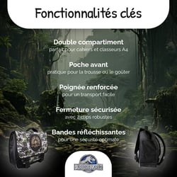 Cartable scolaire 38 cm - Jurassic World - Vert et gris - 2 compartiments
