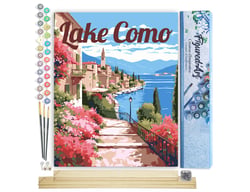 Peinture par Numéro Figured'Art - Affiche de voyage lac de Côme en fleurs - Kit de Loisir Créatif DIY Numéro d'Art Complet - 40x50cm toile roulée + châssis en bois à monter