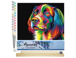 Peinture par Numéro Figured'Art - Chien Pop Art - Kit de Loisir Créatif DIY Numéro d'Art Complet - 40x50cm toile roulée + châssis en bois à monter