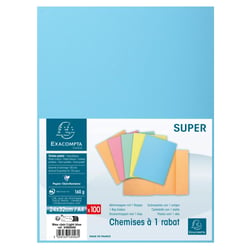 Paquet 100 chemises 1 rabat SUPER 160 - 24x32cm - Bleu clair - x 5 - Exacompta