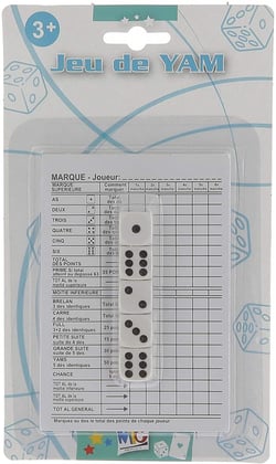 Jeu de Yam – 5 des et feuille de compte - Mercier - Bleu