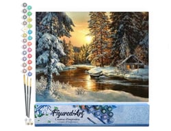 Peinture par Numéro Figured'Art - Coucher de Soleil en Forêt - Kit de Loisir Créatif DIY Numéro d'Art Complet - 40x50cm sans châssis en bois