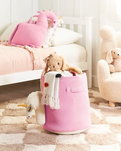 Panier de Rangement Rose en Coton avec Licorne Chambre Enfant Accessoires