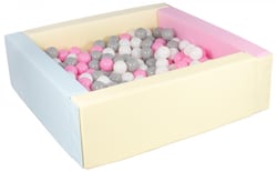 Piscine à balles carrée avec 300 balles – rose, bleu, jaune (pastel)/blanc,rose clair,gris - Velinda