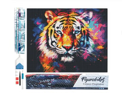 Diamond Painting Broderie Diamant Figured’Art 40x50cm toile entière roulée avec diamants carrés - Tigre Coloré Abstrait