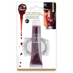 Gel rouge - Spécial Halloween - Imitation hémoglobine -28 ml - avec dentier de vampire