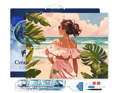Diamond Painting Broderie Diamant Figured’Art 40x50cm toile tendue sur châssis en bois - diamants carrés - Jolie fille au bord de la mer