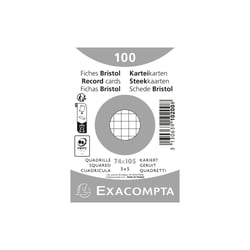Paquet 100 fiches sous film - bristol quadrillé 5x5 non perforé 74x105mm - Blanc - x 40 - Exacompta