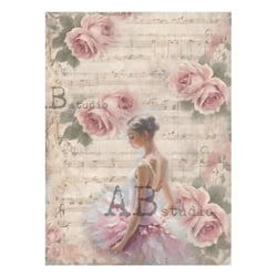1 feuille de papier de riz 21 x 29,7 cm AB Studio DANSEUSE ROSE PARTITION 5292