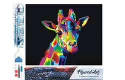 Diamond Painting Broderie Diamant Figured’Art 40x50cm toile entière roulée avec diamants carrés - Girafe Pop Art