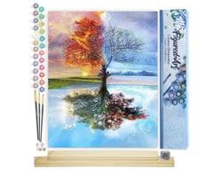 Peinture par Numéro Figured'Art - Arbre 4 Saisons - Kit de Loisir Créatif DIY Numéro d'Art Complet - 40x50cm toile roulée + châssis en bois à monter