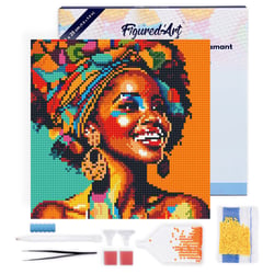 Mini Diamond Painting Broderie Diamant Figured’Art 25x25cm toile tendue sur châssis en bois - diamants ronds - Reine Africaine Pop Art
