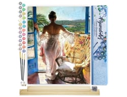 Peinture par Numéro Figured'Art - Femme à sa Fenêtre - Kit de Loisir Créatif DIY Numéro d'Art Complet - 40x50cm toile roulée + châssis en bois à monter