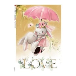 1 feuille de papier de riz 22.5 x 32 cm découpage collage Paper Designs LAPIN LOVE 0114