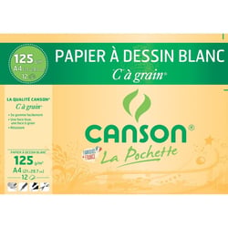 Papier à dessin - A4 (21x29,7cm) - Canson - 12 feuilles - 125g - C à grain
