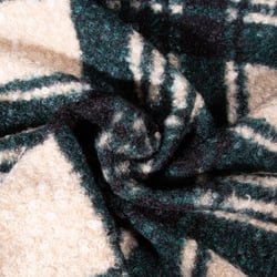 Tissu Bouclette Polyester Carreaux sur fond Vert