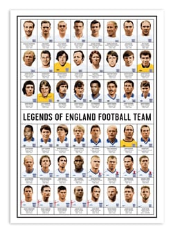 Affiche 50 x 70 cm -  Legends of England Football team - Olivier Bourdereau