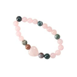 Bracelet Quartz Rose Agate Perles rondes 8 mm Perle coeur 15 mm - Omsaé