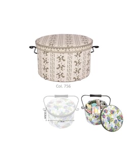 Boîte à couture ronde 22x13,5cm fleurs beiges