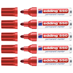 Lot de 5 Marqueurs permanents EDDING - Rouge - Pointe large 3-4 mm - Corps aluminium