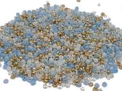 Lot de 2000 PERLES de rocaille Doré Or Bleu Blanc - Diamètre 2 mm 12/0 - creation bijoux