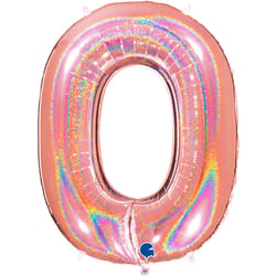 Ballon Géant Chiffre 0 Holographique Rose Gold (102 cm)