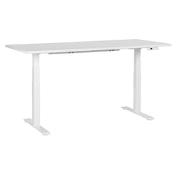 Bureau Électrique Réglable Plateau et Structure Acier Blanc 180 x 80 cm Hauteur Ajustable Assis Debout Pieds Carrés Design Moderne