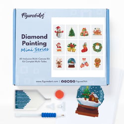 Figured’Art Mini Série Diamond Painting - Coffret Premium 12 toiles de 15x18cm Noël - Broderie Diamant avec Strass Carrés - Kit Complet