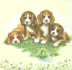 Lot de 4 serviettes en papier découpage collage 33 cm CHIOT GRENOUILLE A 1011