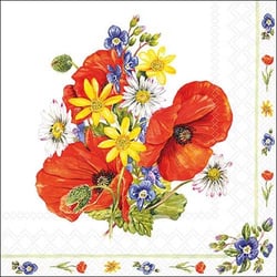 Lot de 4 serviettes en papier découpage collage 33 cm FLEUR COQUELICOT ROUGE F 826