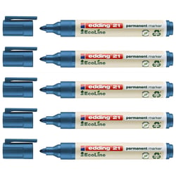 Lot de 5 marqueurs permanents - EDDING - EcoLine 21 - Pointe ronde 1,5-3 mm - Bleu