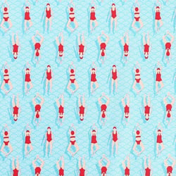 Tissu Coton Imprimé Arty Nageuses sur fond Bleu