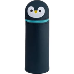 Trousse - Scolaire - Ronde - Pingouin - Silicone souple - Fermeture éclair - 18cm