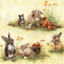 4 serviettes en papier découpage collage 33 cm LAPINS NAINS JARDIN ASS 207