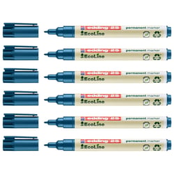 Lot de 6 marqueurs permanents - EDDING - EcoLine 25 - Pointe fine 1 mm - Bleu