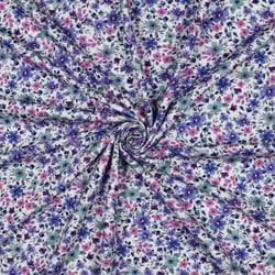 Tissu Jersey Coton imprimé Fleuris Jayli sur fond Blanc