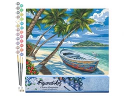 Peinture par Numéro Figured'Art - Barque sous les Cocotiers - Kit de Loisir Créatif DIY Numéro d'Art Complet - 40x50cm sans châssis en bois