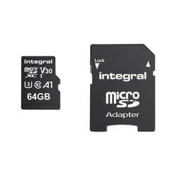 Integral Carte Mémoire MicroSDHC/XC V30 UHS-I U3 Haute Vitesse 64GB Noir
