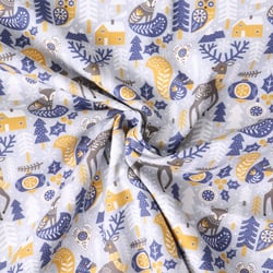 Tissu Coton imprimé Elvëa style scandinave sur fond Gris clair - Au mètre