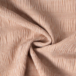 Tissu Polyviscose Seersucker aspect Lin lavé Suzy carreaux Blanc sur fond Beige sable