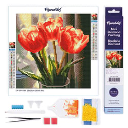 Mini Diamond Painting Broderie Diamant Figured’Art 25x25cm toile entière roulée avec diamants ronds - Tulipes Pêche