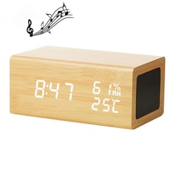 Réveil Haut-Parleur Bluetooth Bois LED USB Alarme Économie Énergie YONIS