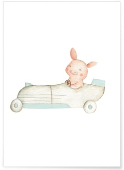 Affiche Enfant Cochon Voiture | A3 : 29,7x42cm