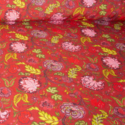 Tissu Viscose Sanfor Jodhpur floral sur fond Rouge